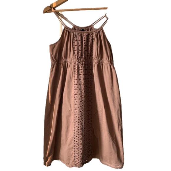 J. Crew Tan Summer Spaghetti Strap Eyelet Dress Size Medium - Picture 4 of 17